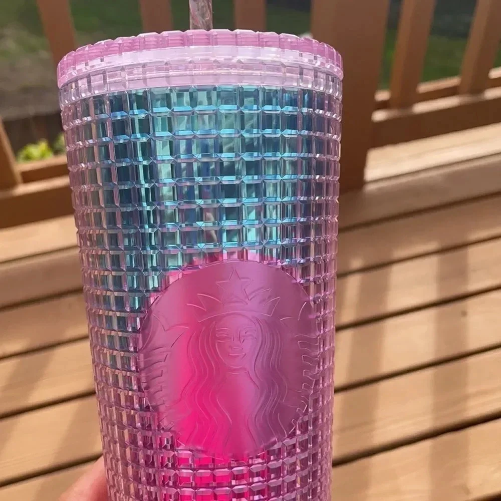 Starbucks Blue & Pink Grid Kaleidoscope 24oz Tumbler